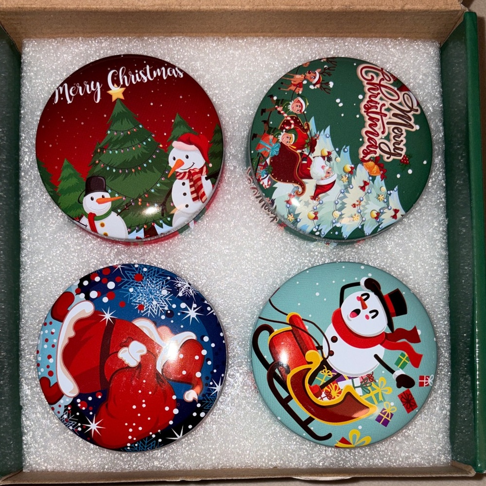 Festive Christmas Tin Mini Candle Set of 4 - Snowman & Santa Holiday Designs NWT